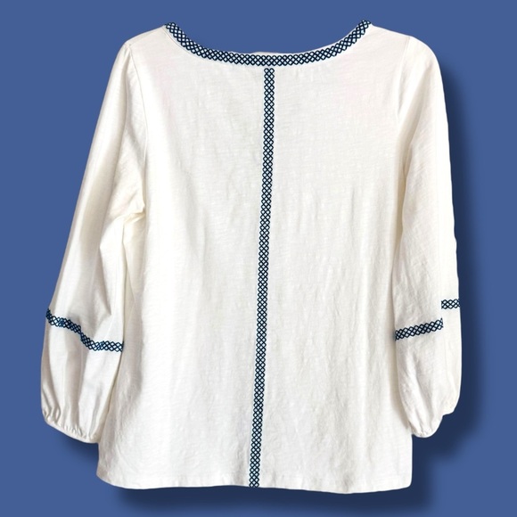 Boden Small Alison Embroidered Tassel Peasant Jersey Long Sleeve Slub Knit Top - Picture 5 of 9